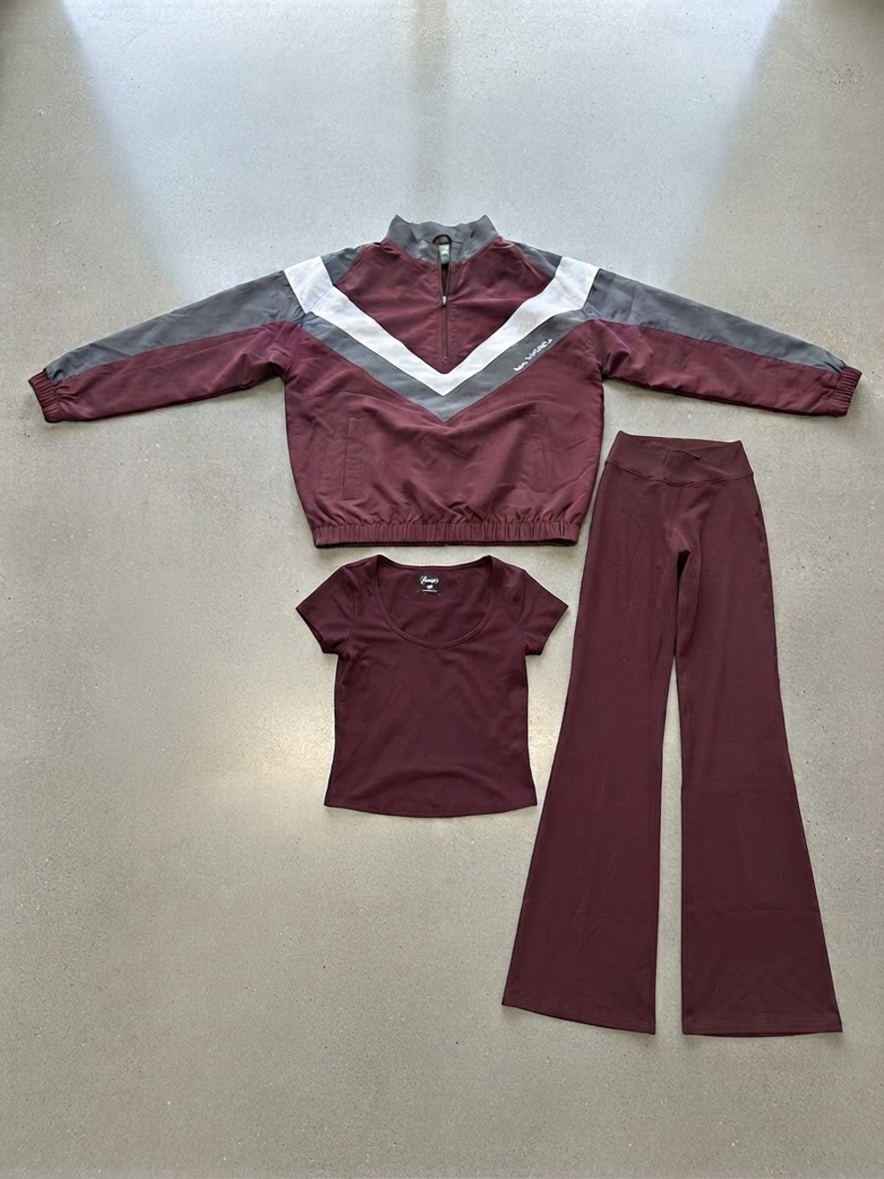 YoungLA Maroon & Gray Wide Leg Jumpsuit Set